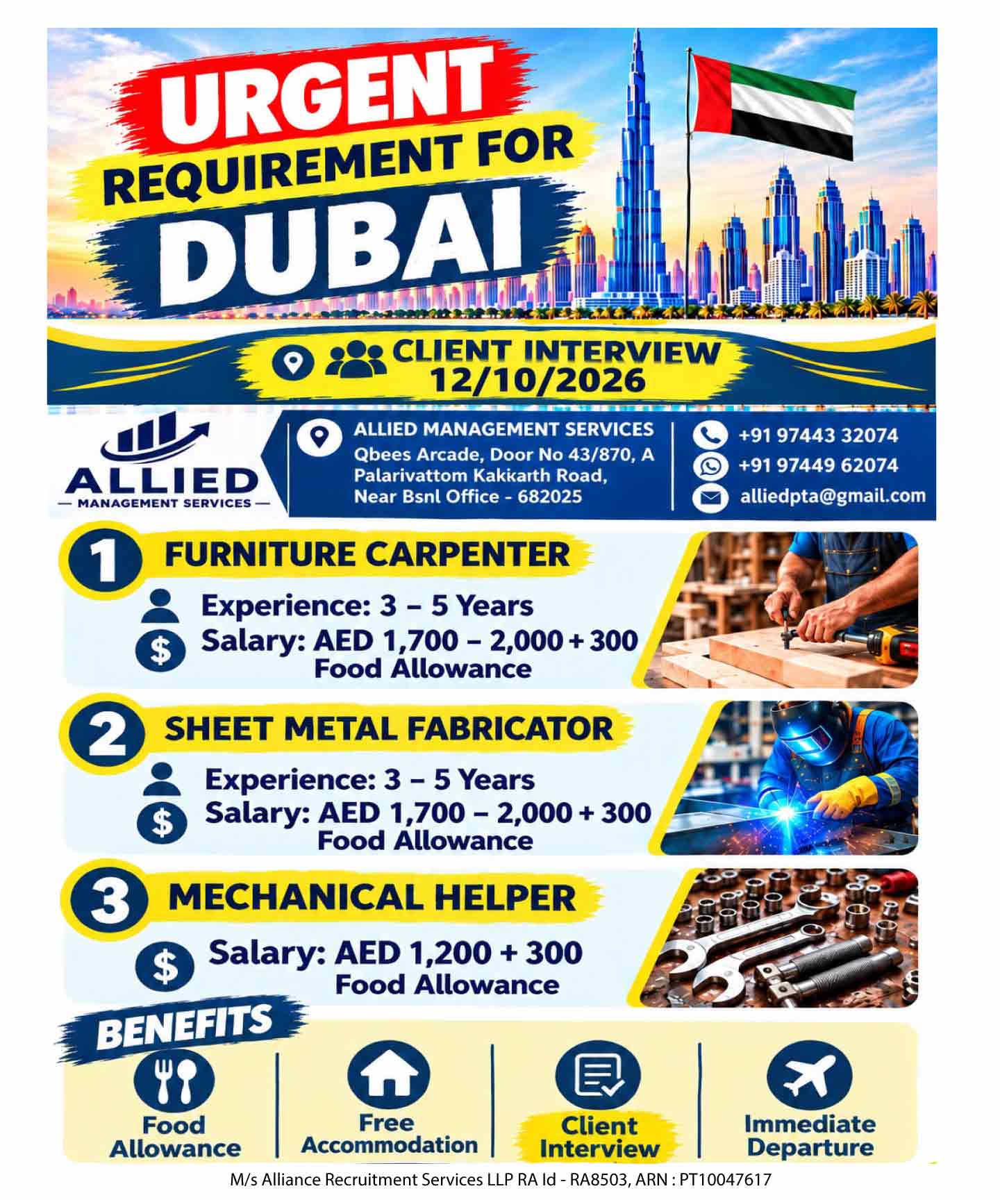 Furniture carpenter, sheet metal fabricator, mechanical helper
